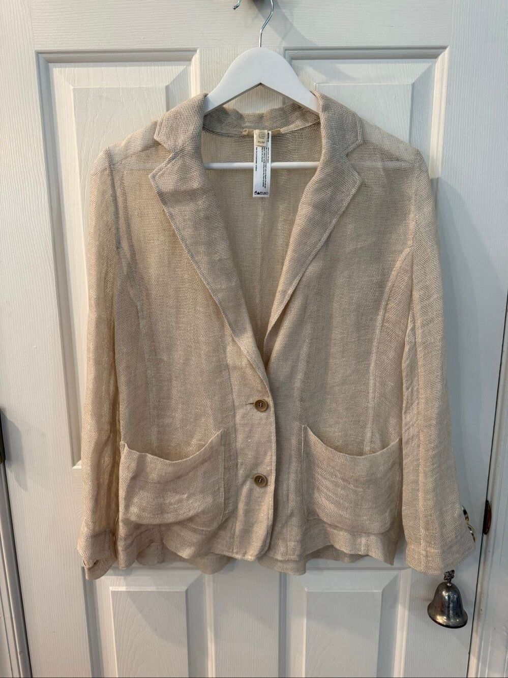 Eileen Fisher Neutral Linen Mesh Jacket Blazer sz PS EUC